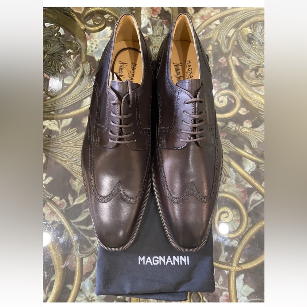 MAGNANNI Brown Wing tip Lace Up Leather Dress Shoes Mens 10.5 M
